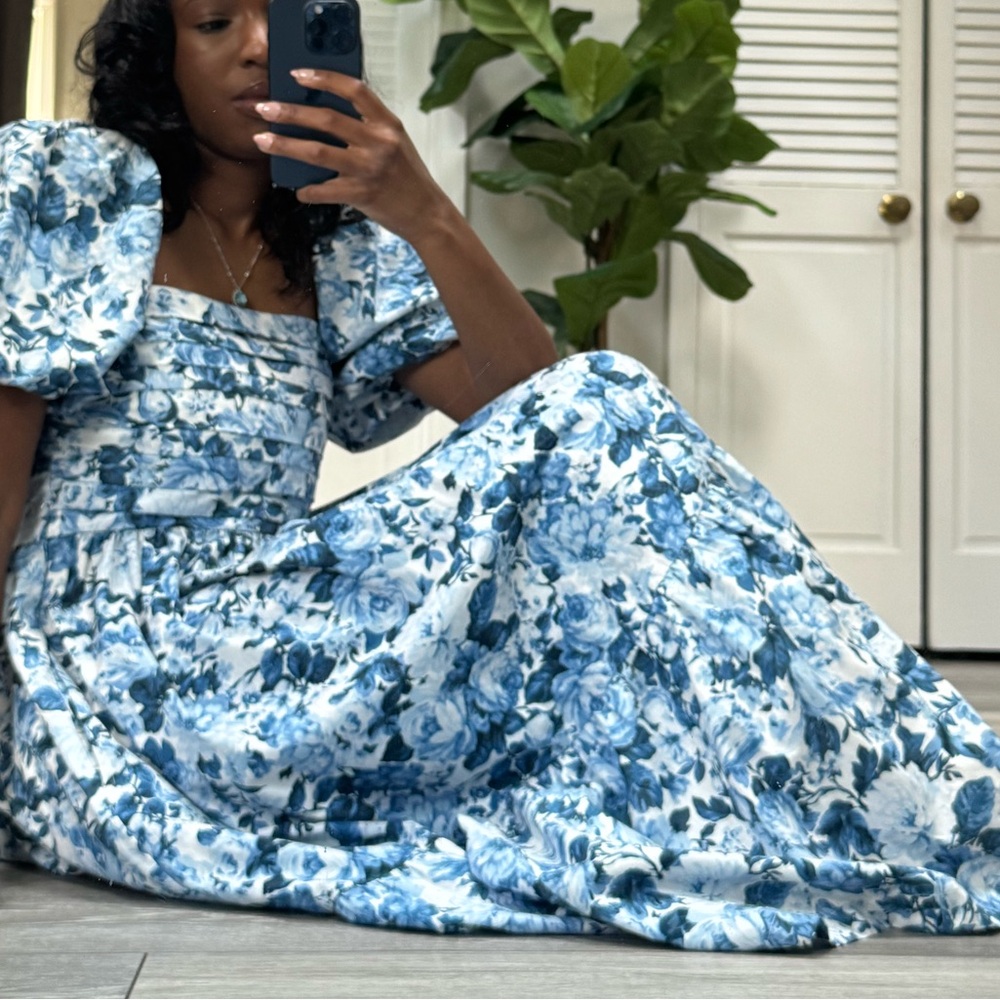 ABERCROMBIE & FITCH EMERSON FLORAL Poplin Puff Sleeve Midi Dress SZ XS - Picture 4 of 7